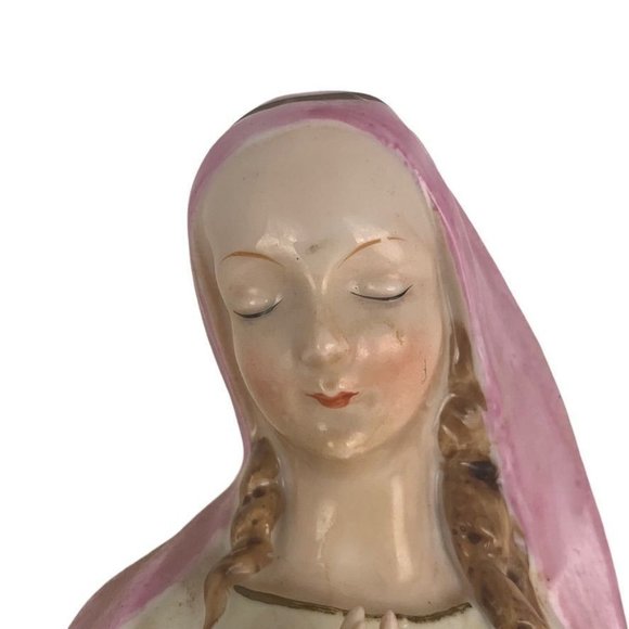 Lipper & Mann Creations Praying Virgin Mary Ceramic Figurine Midcentury Japan 6" - Picture 3 of 8